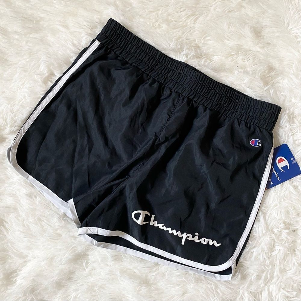 Champion Black Athletic Shorts with White Trim